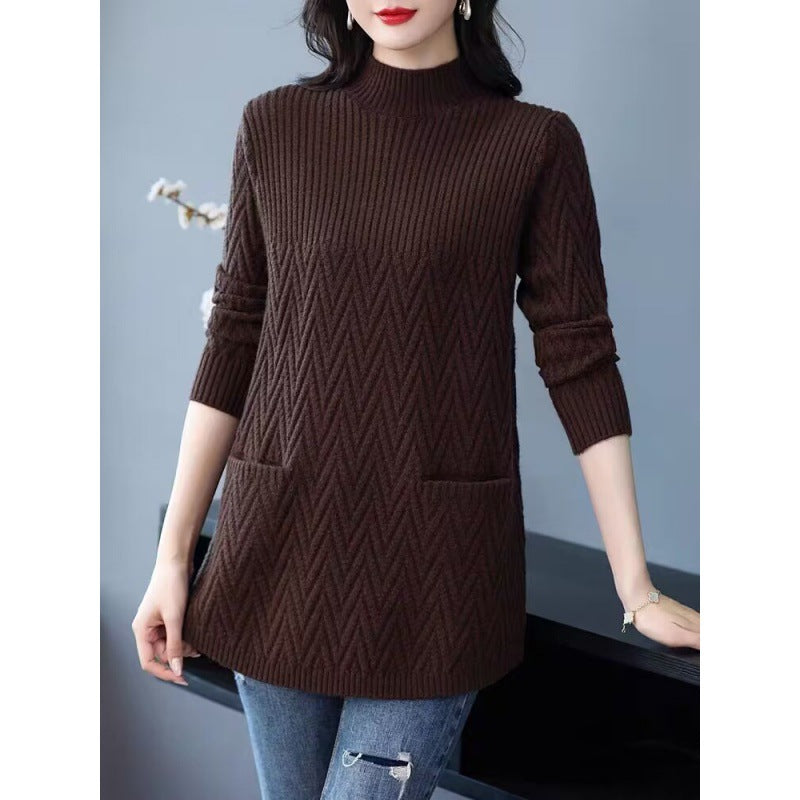 🎊 Vente de Noël -49% de réduction - Pull à demi-col roulé de la longueur de la longueur féminine