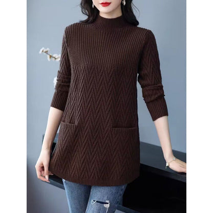 🎊 Vente de Noël -49% de réduction - Pull à demi-col roulé de la longueur de la longueur féminine