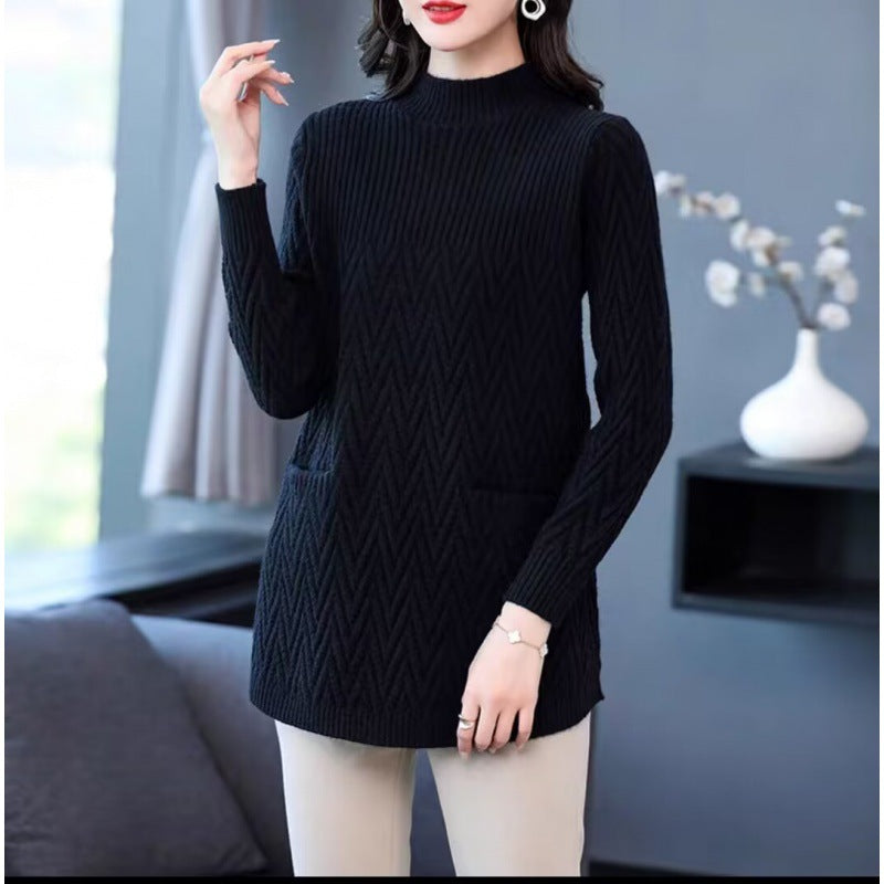 🎊 Vente de Noël -49% de réduction - Pull à demi-col roulé de la longueur de la longueur féminine