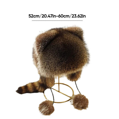 Chapeau en peluche parent-enfant avec fausse queue de raton laveur