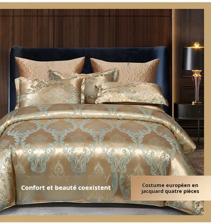 Ensemble de quatre pièces satin jacquard de luxe européen🔥Livraison gratuite